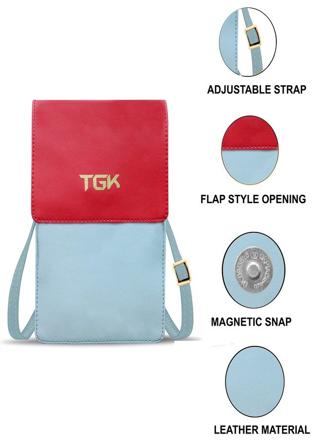 TGK Women's Small Cross-Body Phone Bag Stylish PU Leather Mobile Cell Phone Holder Pocket Purse Wallet Sling Bag Mini Shoulder Bags (Sky Blue, Red) - Image 4